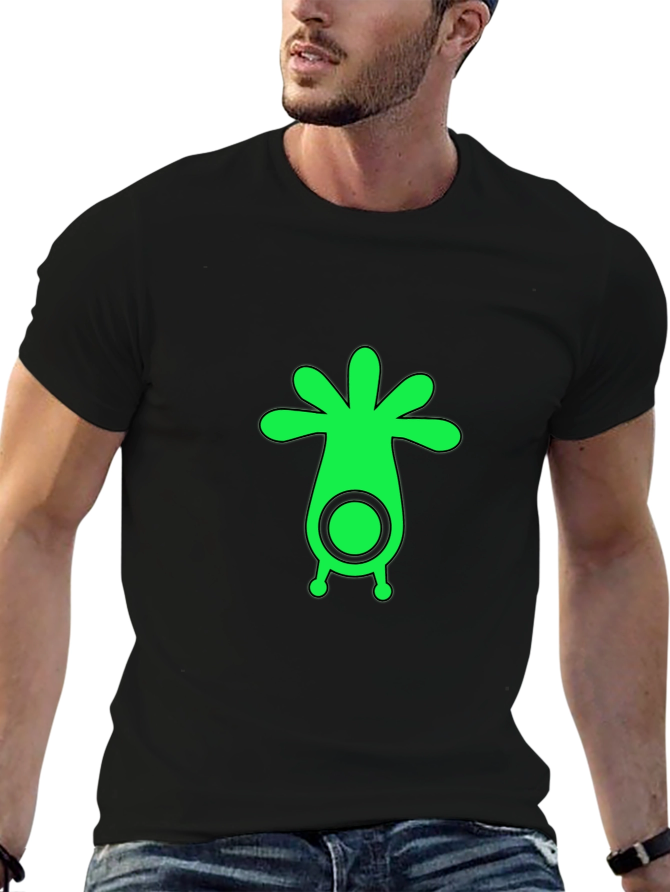 Mens Black T-Shirt with Green Alien Graphic