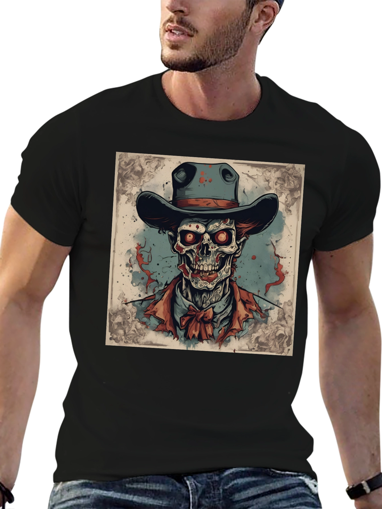 Skull Cowboy Graphic Tee - Western Style