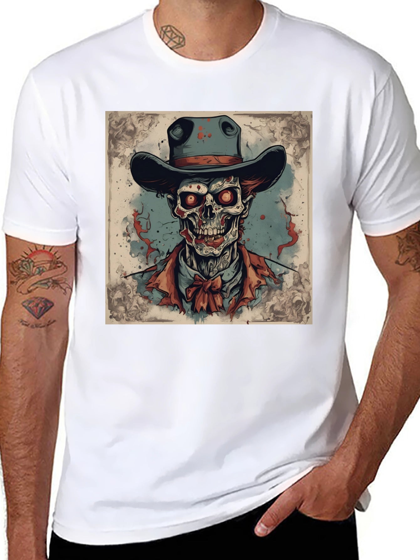 Skull Cowboy Graphic Tee - Western Style