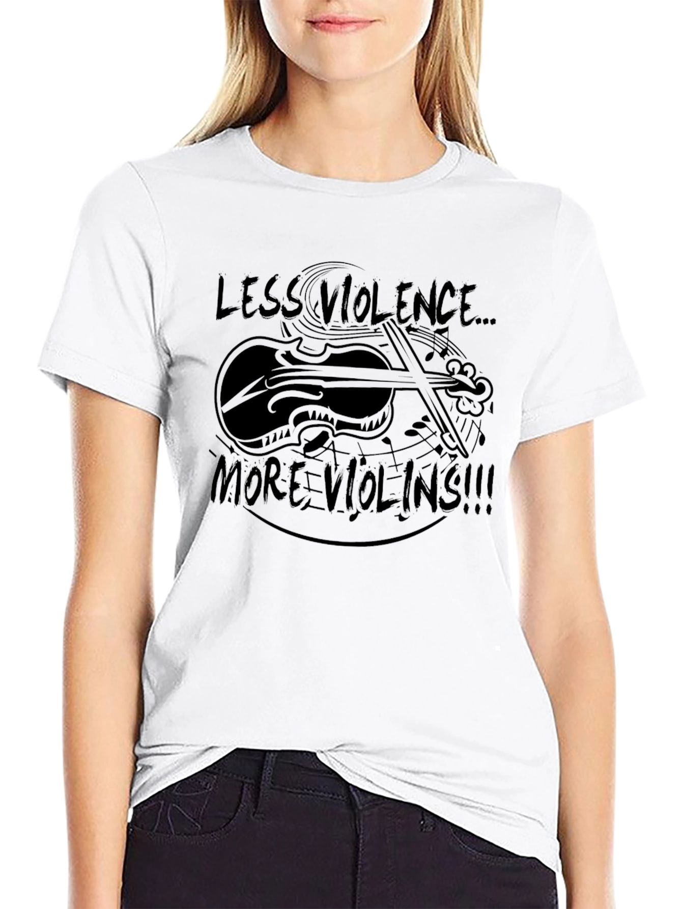 Less Violence More Violins Black Graphic Tee