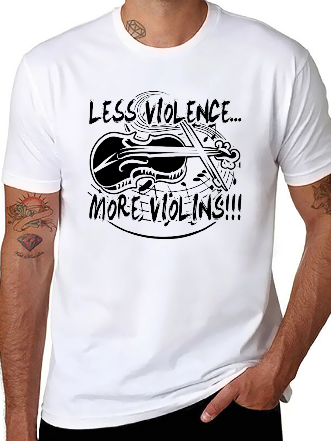 Less Violence More Violins Black Graphic Tee