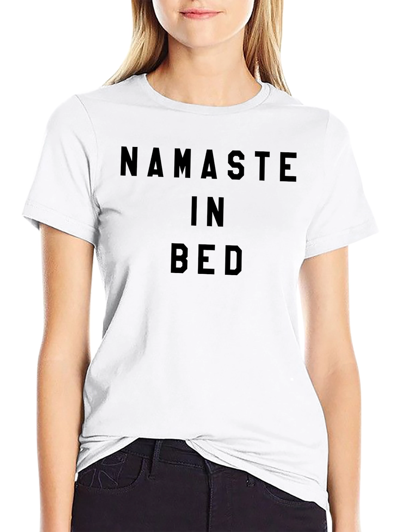 Namaste In Bed Funny Graphic Tee