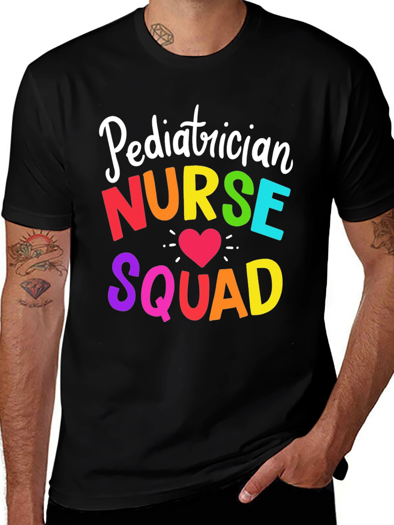 Pediatrician Nurse Squad Tee - Rainbow Lettering