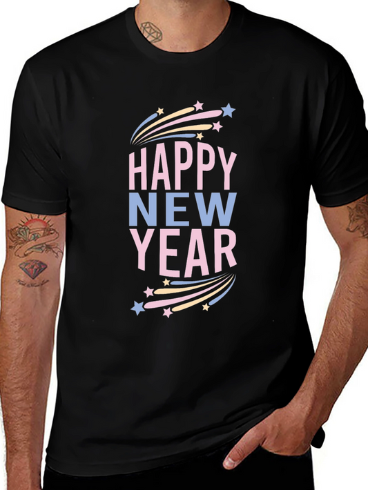 Happy New Year Graphic Print Black T-Shirt
