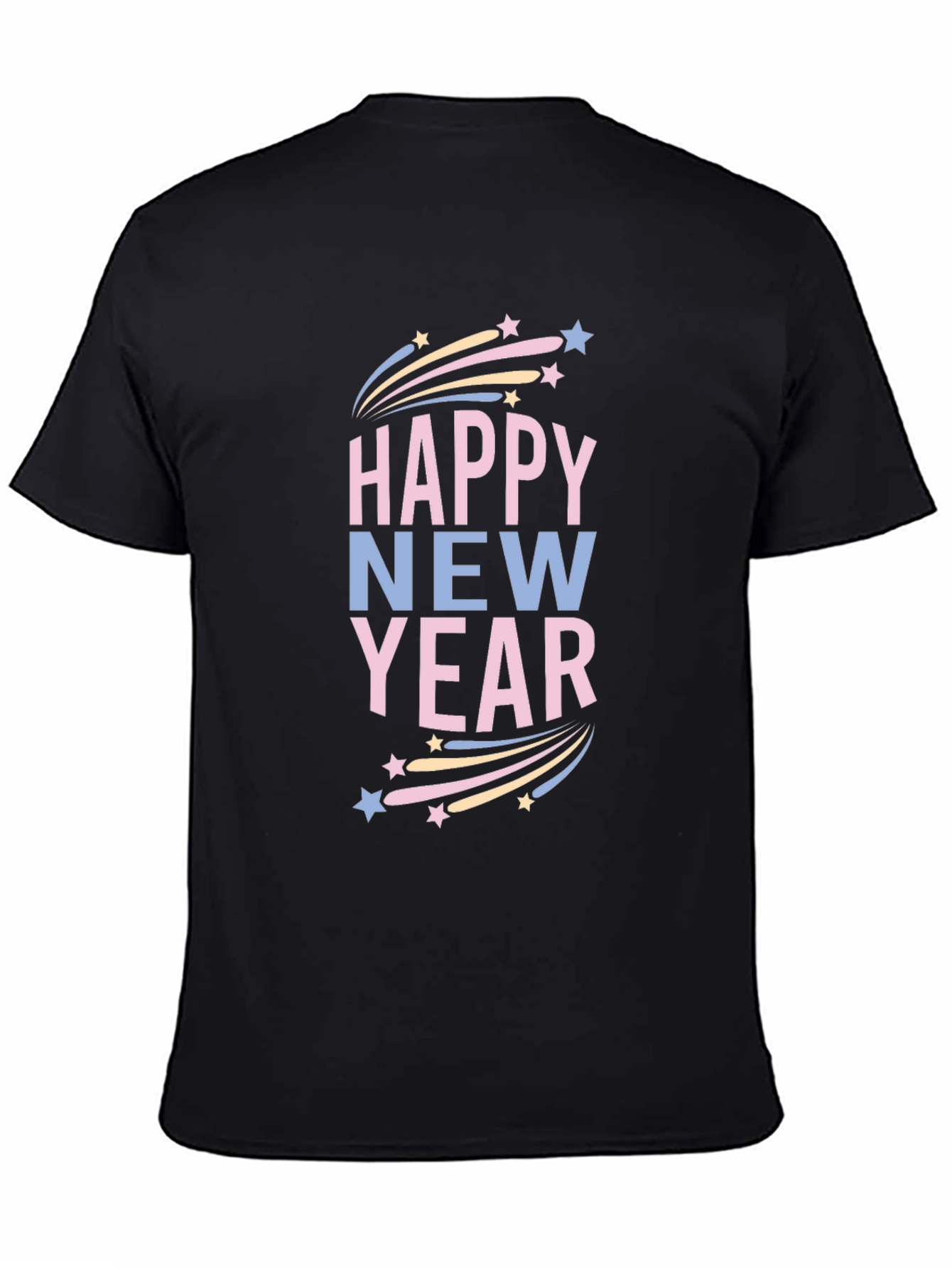 Happy New Year Graphic Print Black T-Shirt