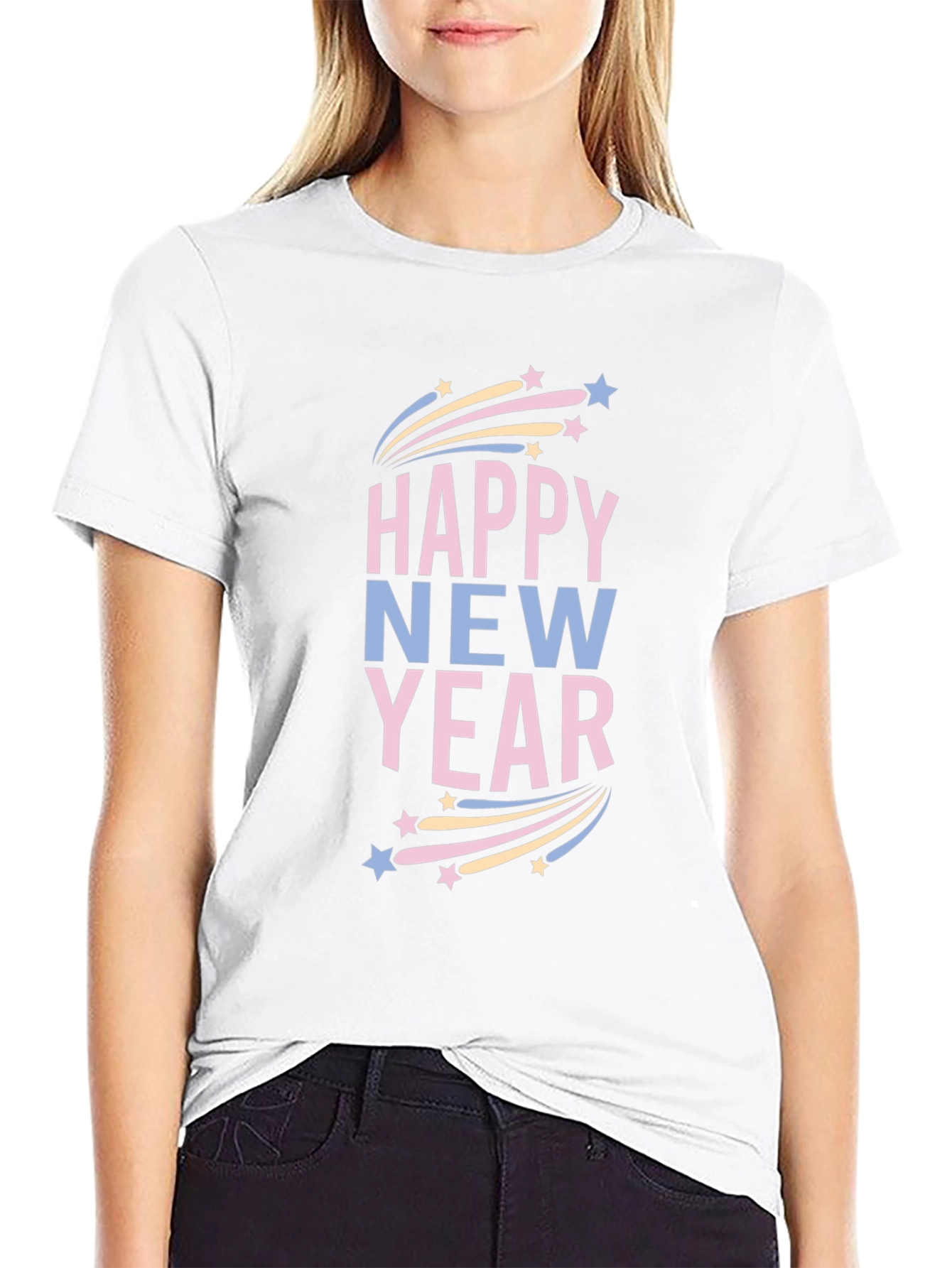 Happy New Year Graphic Print Black T-Shirt