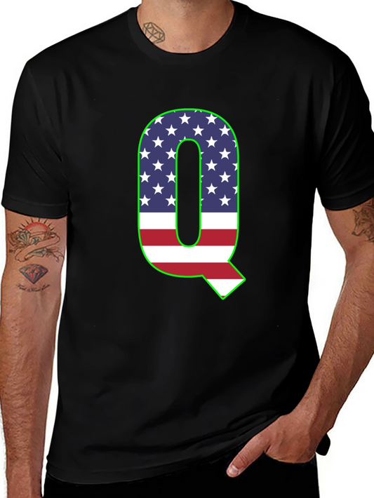American Flag Q Letter Graphic Tee