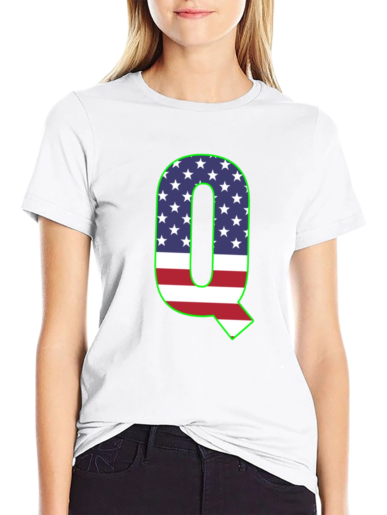 American Flag Q Letter Graphic Tee