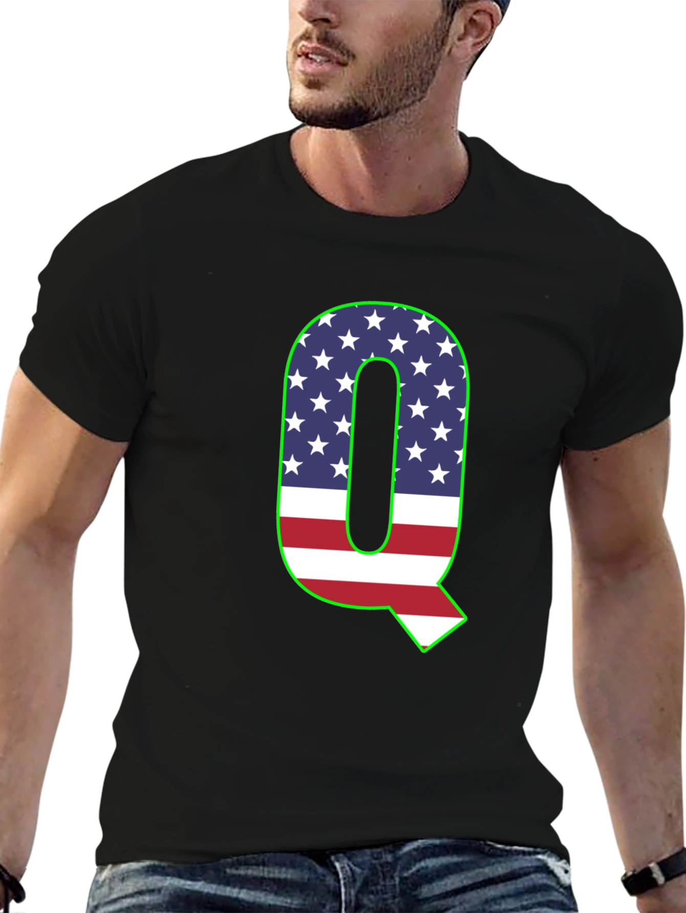 American Flag Q Letter Graphic Tee
