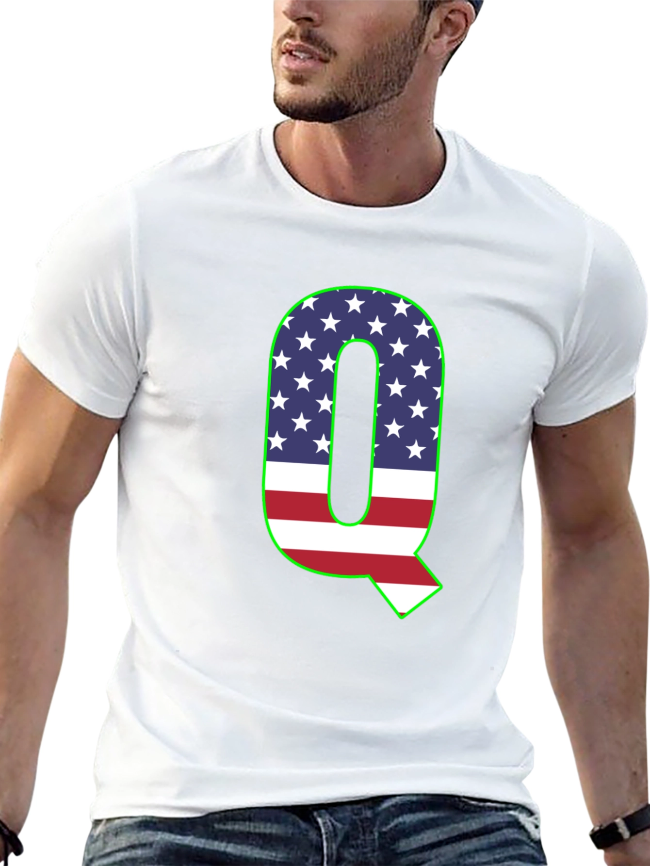 American Flag Q Letter Graphic Tee