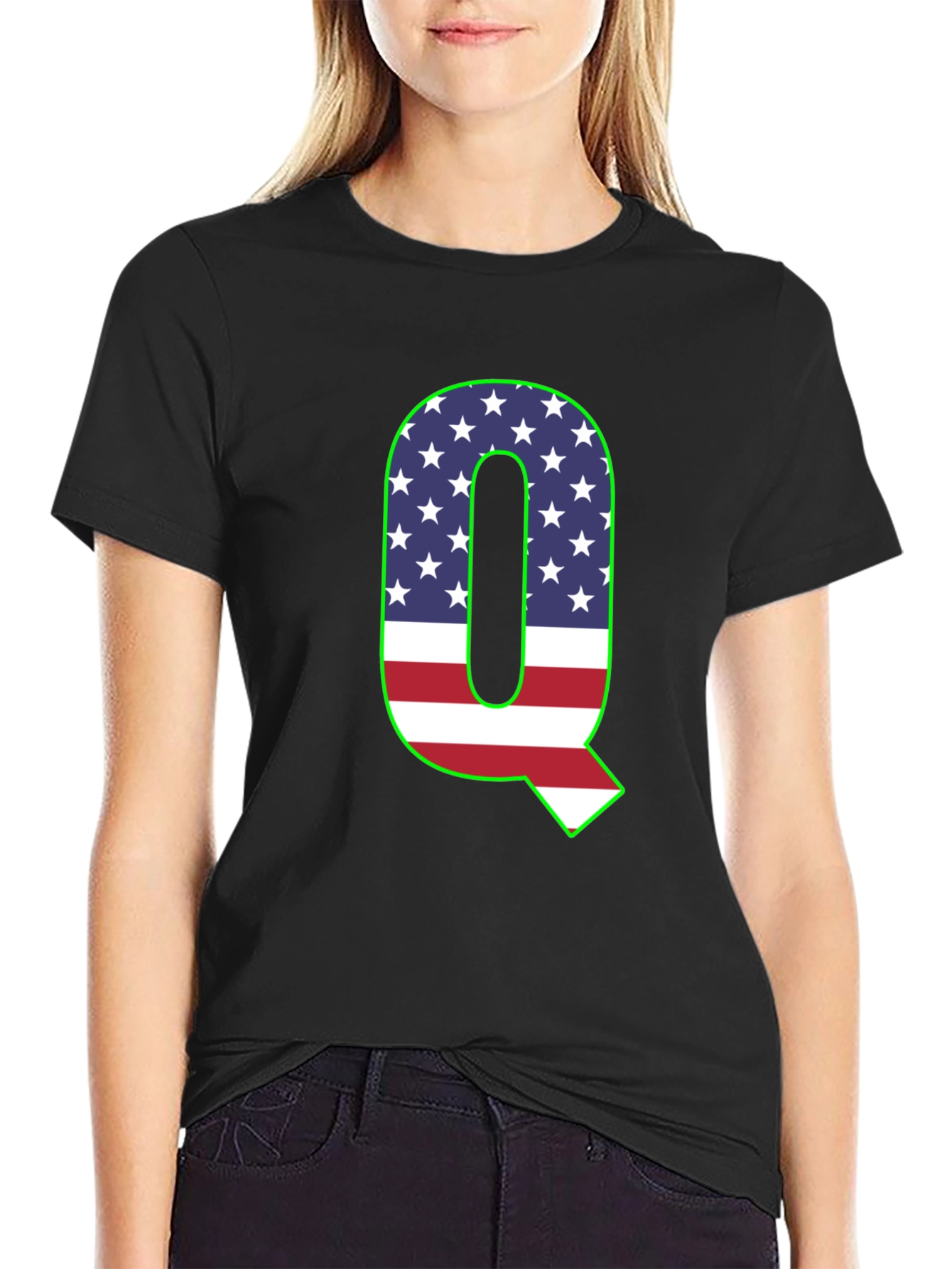American Flag Q Letter Graphic Tee