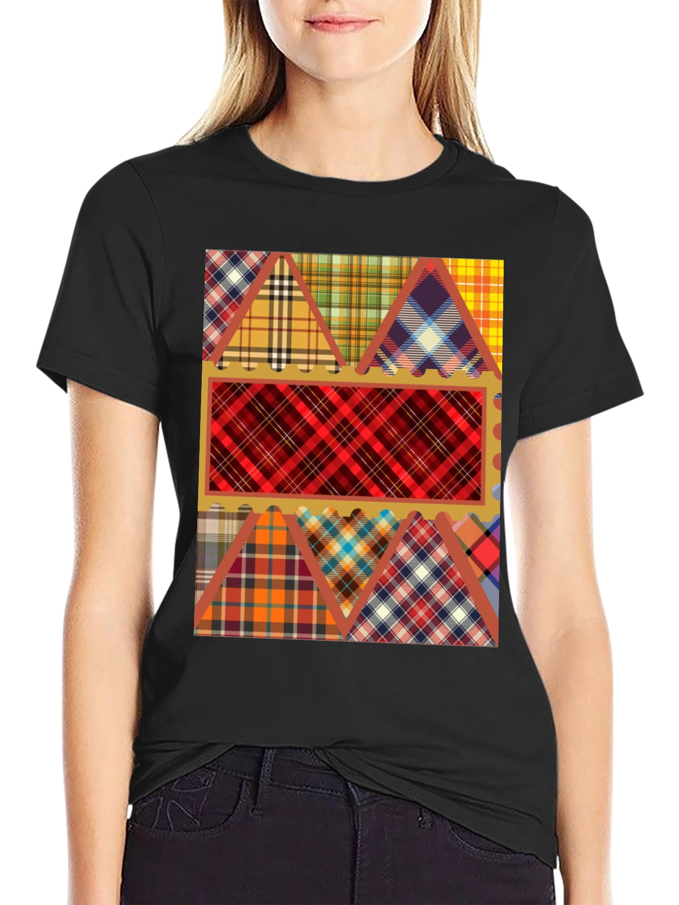 Plaid Patchwork Graphic Tee
