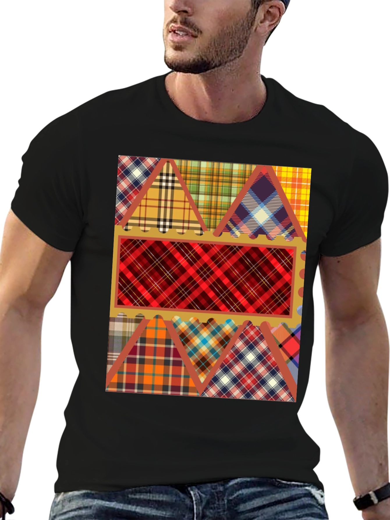 Plaid Patchwork Graphic Tee