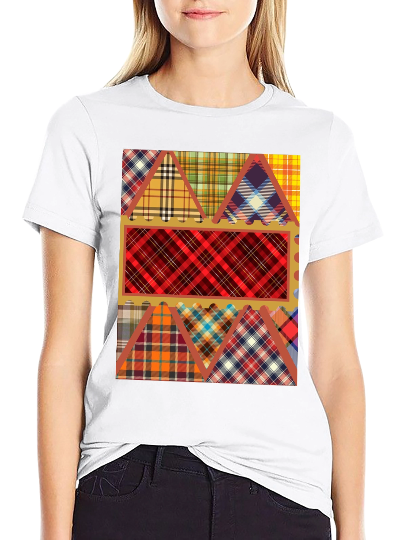 Plaid Patchwork Graphic Tee
