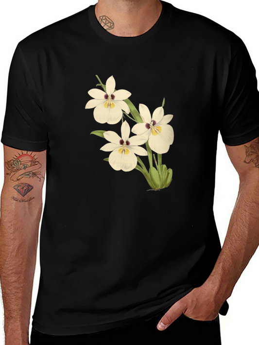Floral Orchid Graphic Tee - Casual Black T-Shirt