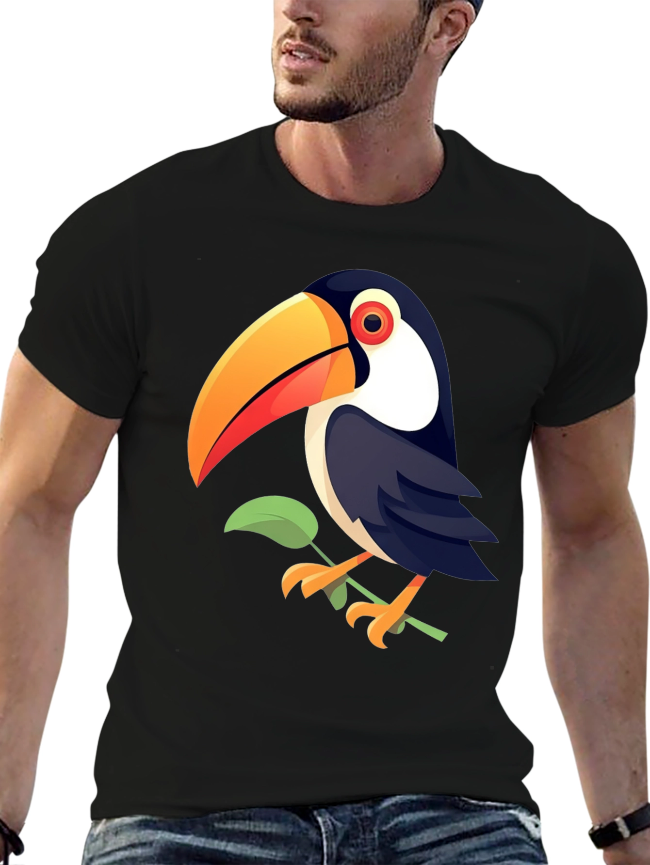 Toucan Graphic Print Black T-Shirt