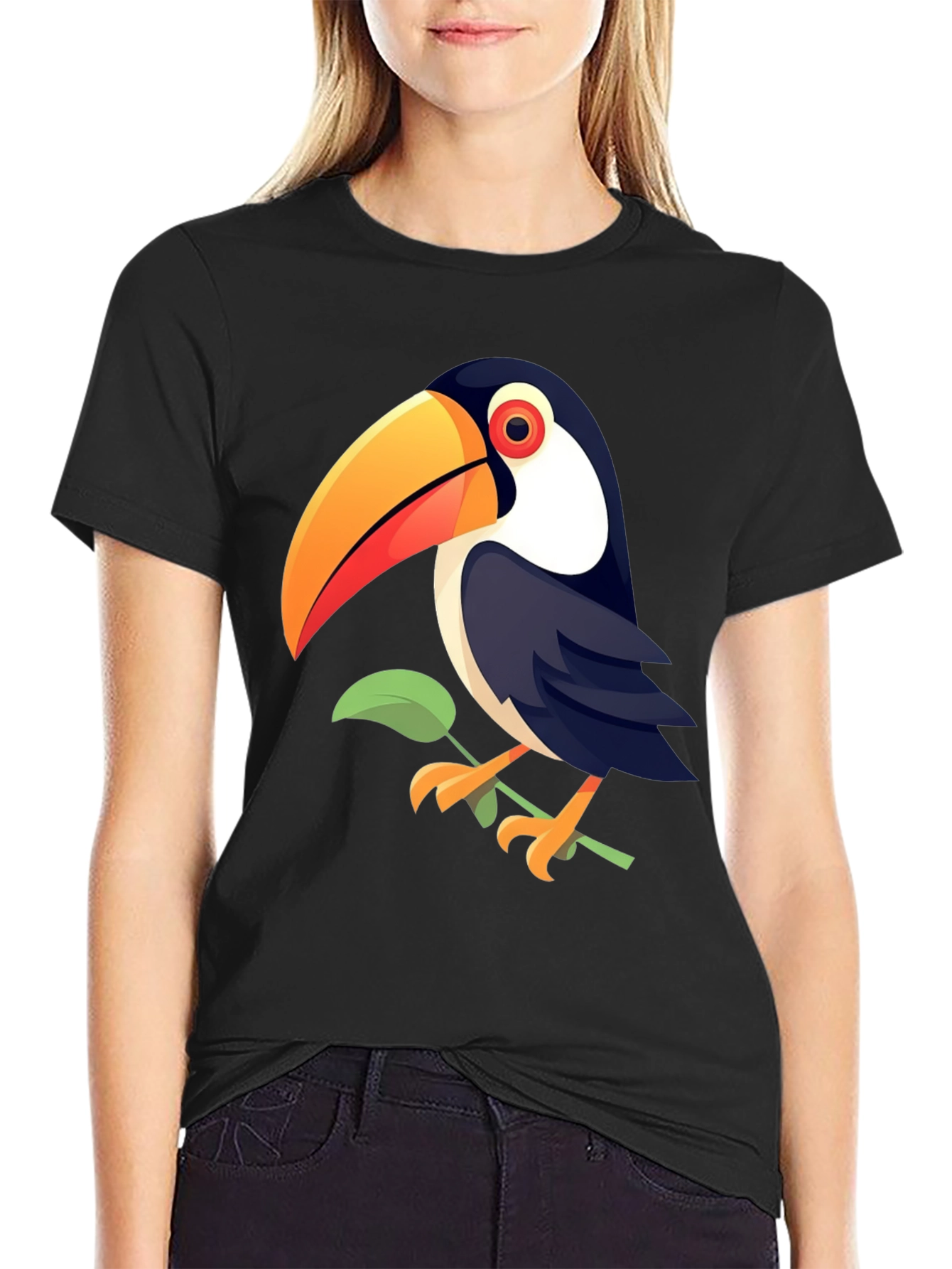 Toucan Graphic Print Black T-Shirt