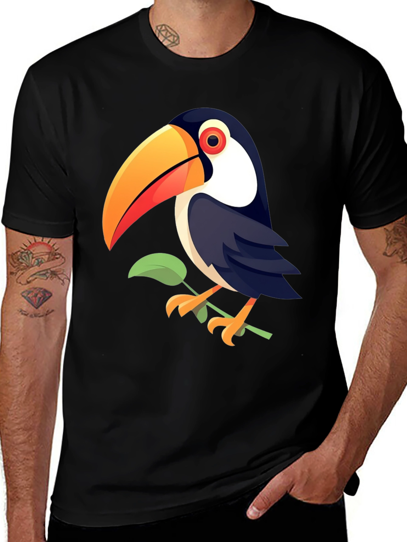 Toucan Graphic Print Black T-Shirt