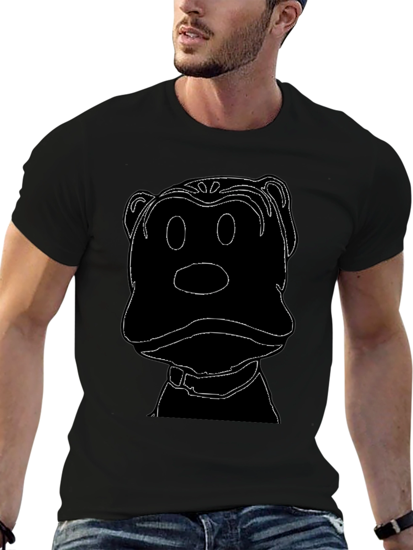Cartoon Dog Outline Black T-Shirt