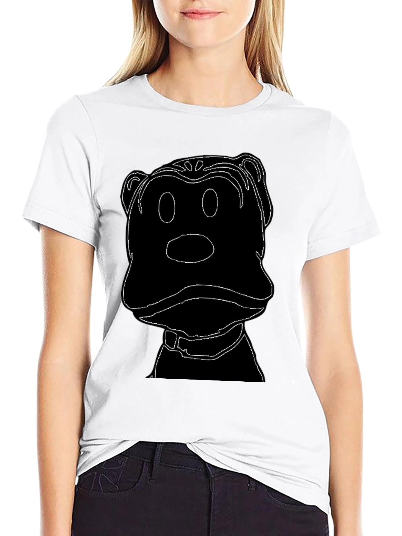 Cartoon Dog Outline Black T-Shirt