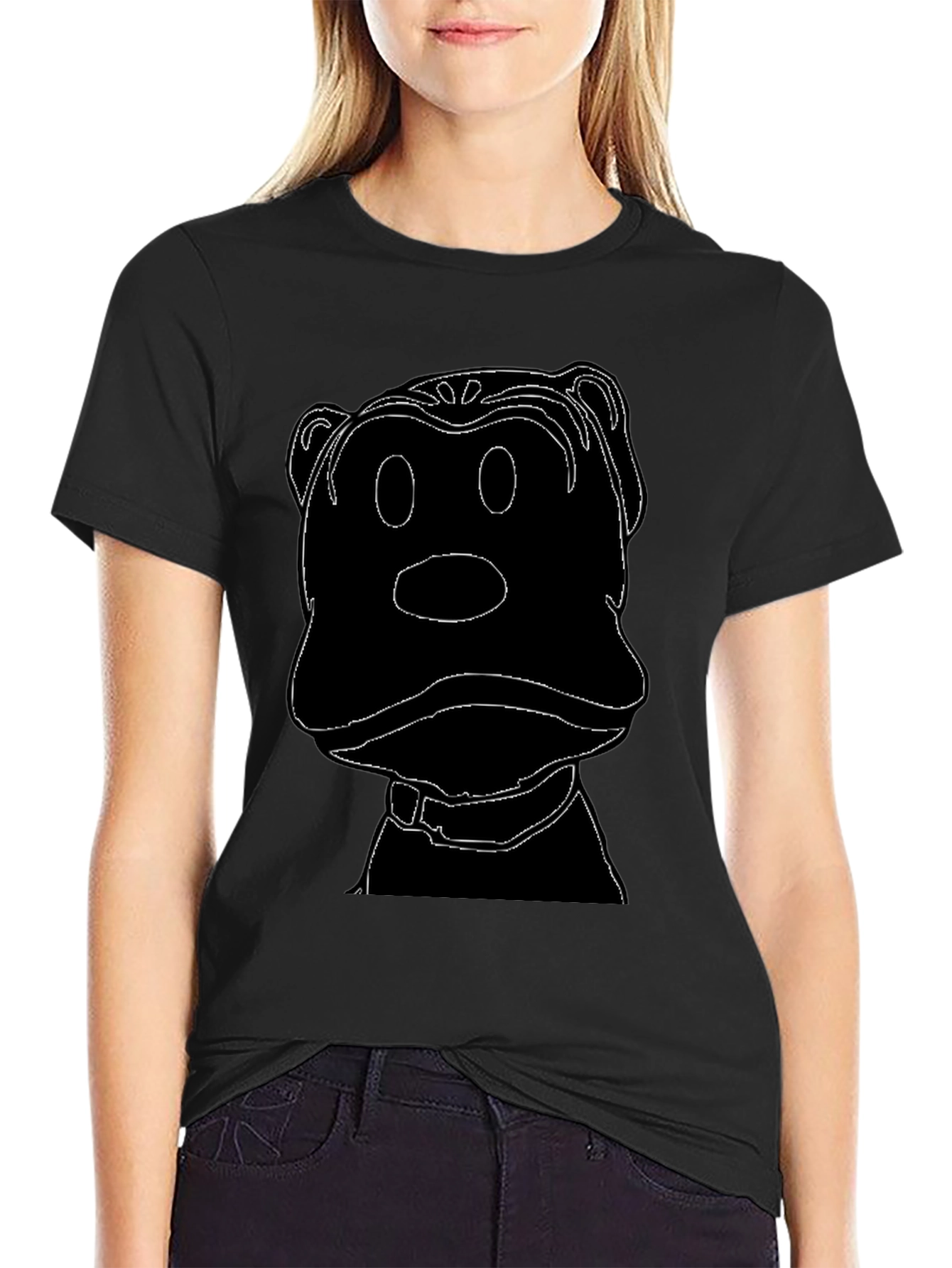 Cartoon Dog Outline Black T-Shirt