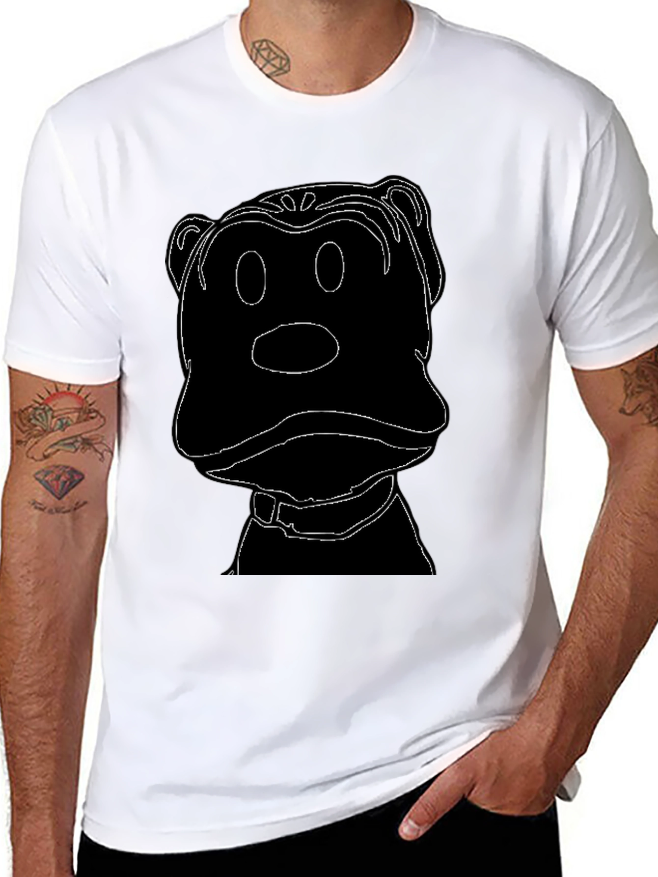 Cartoon Dog Outline Black T-Shirt