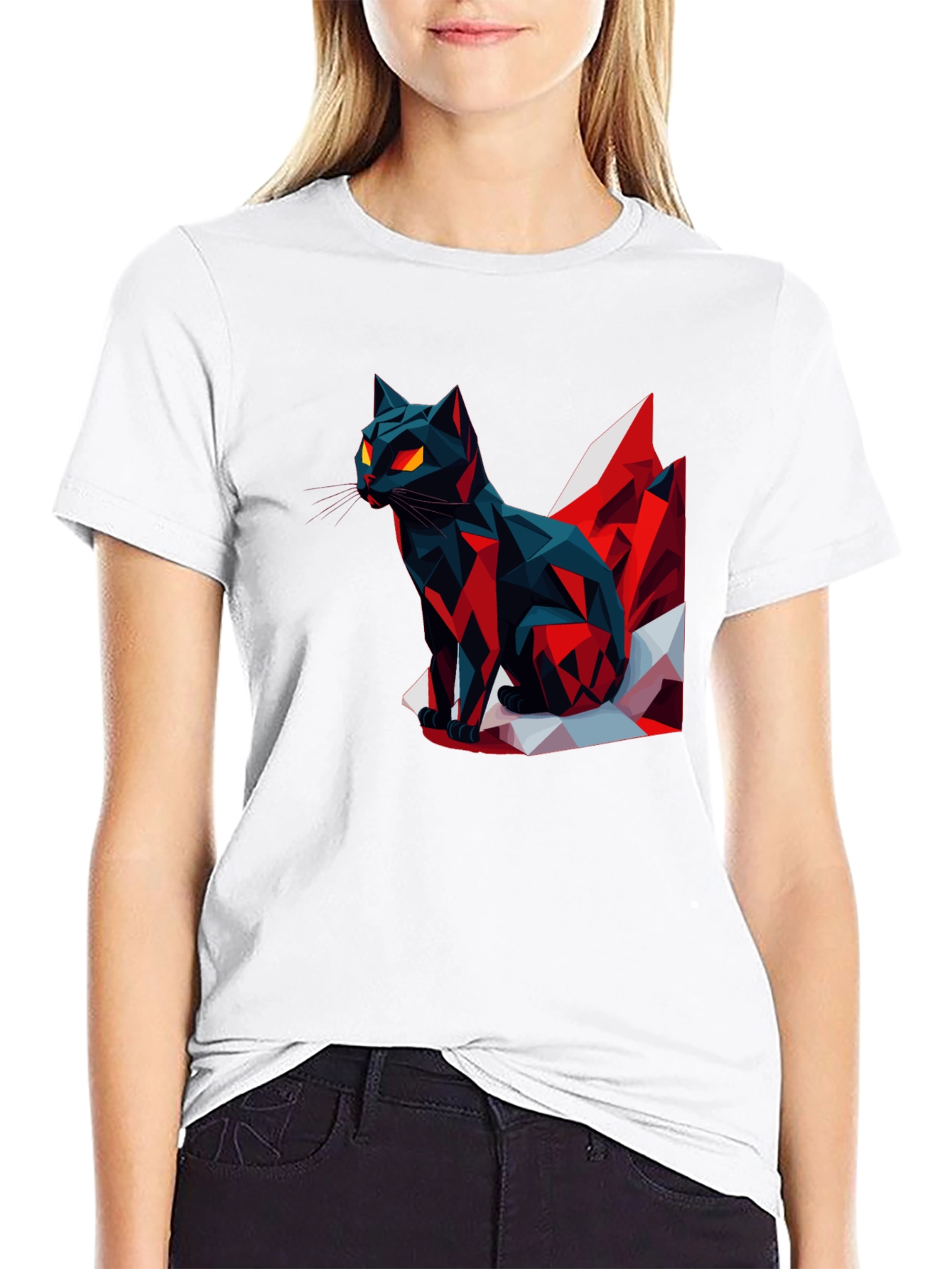 Geometric Cat Graphic T-Shirt