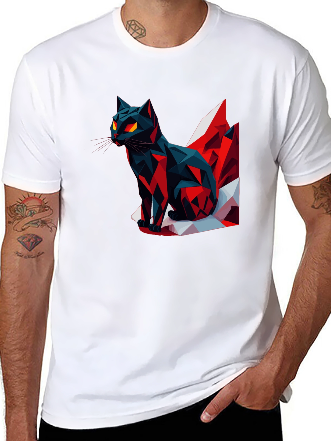 Geometric Cat Graphic T-Shirt