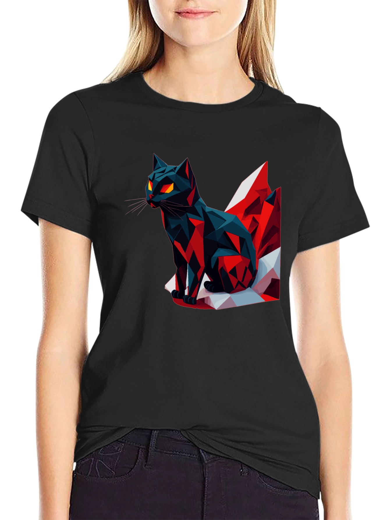 Geometric Cat Graphic T-Shirt