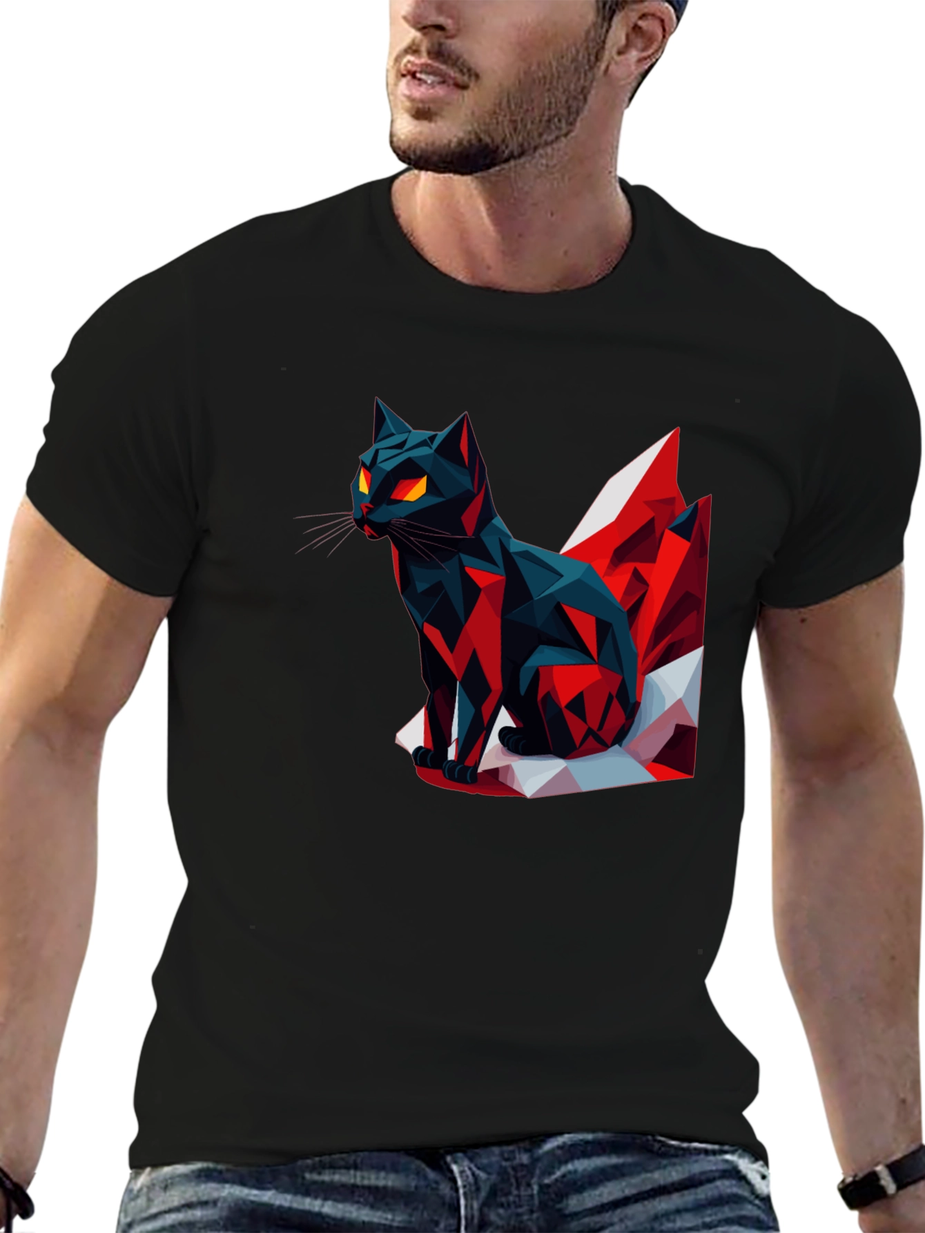 Geometric Cat Graphic T-Shirt