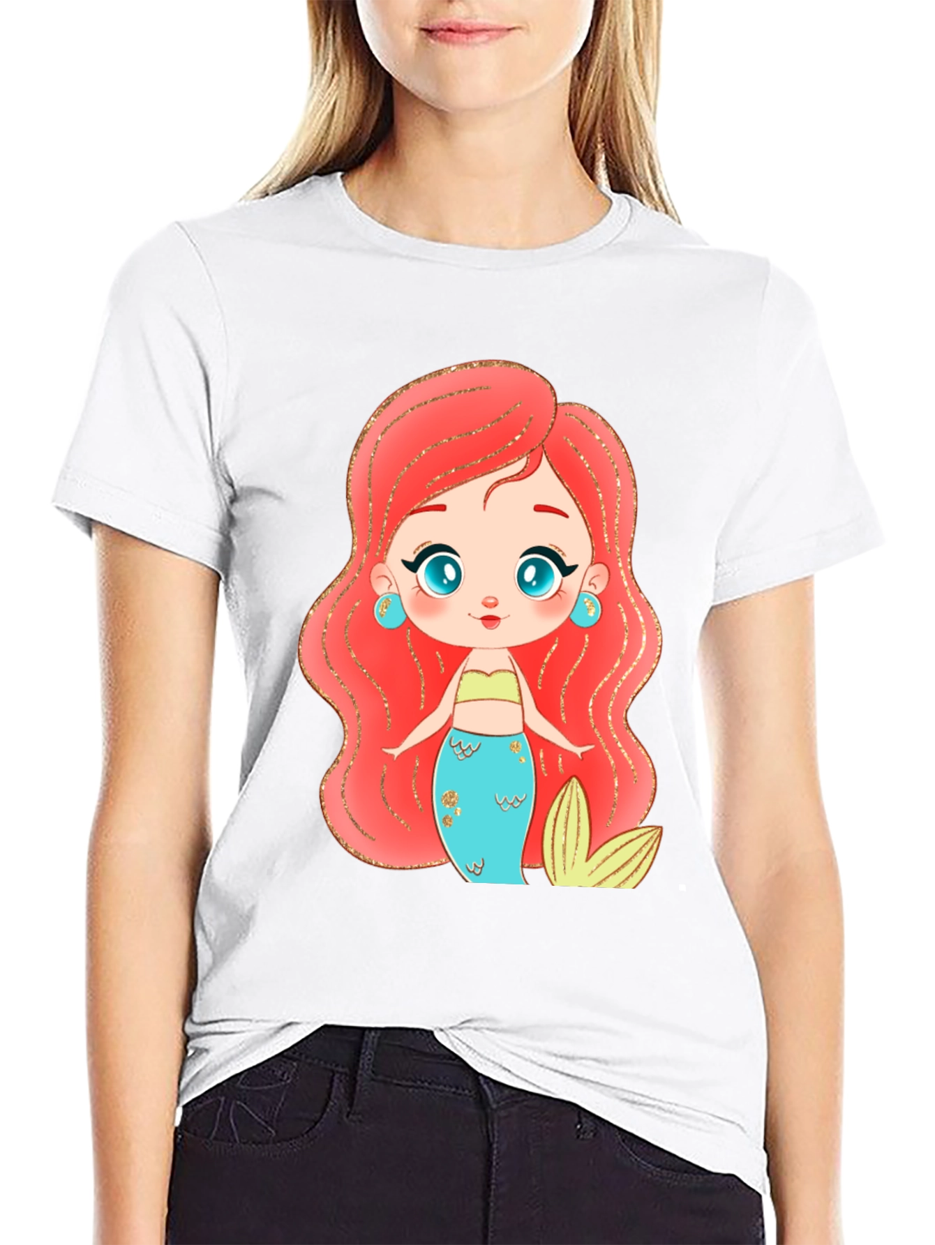 Mermaid Cartoon Graphic Black T-Shirt