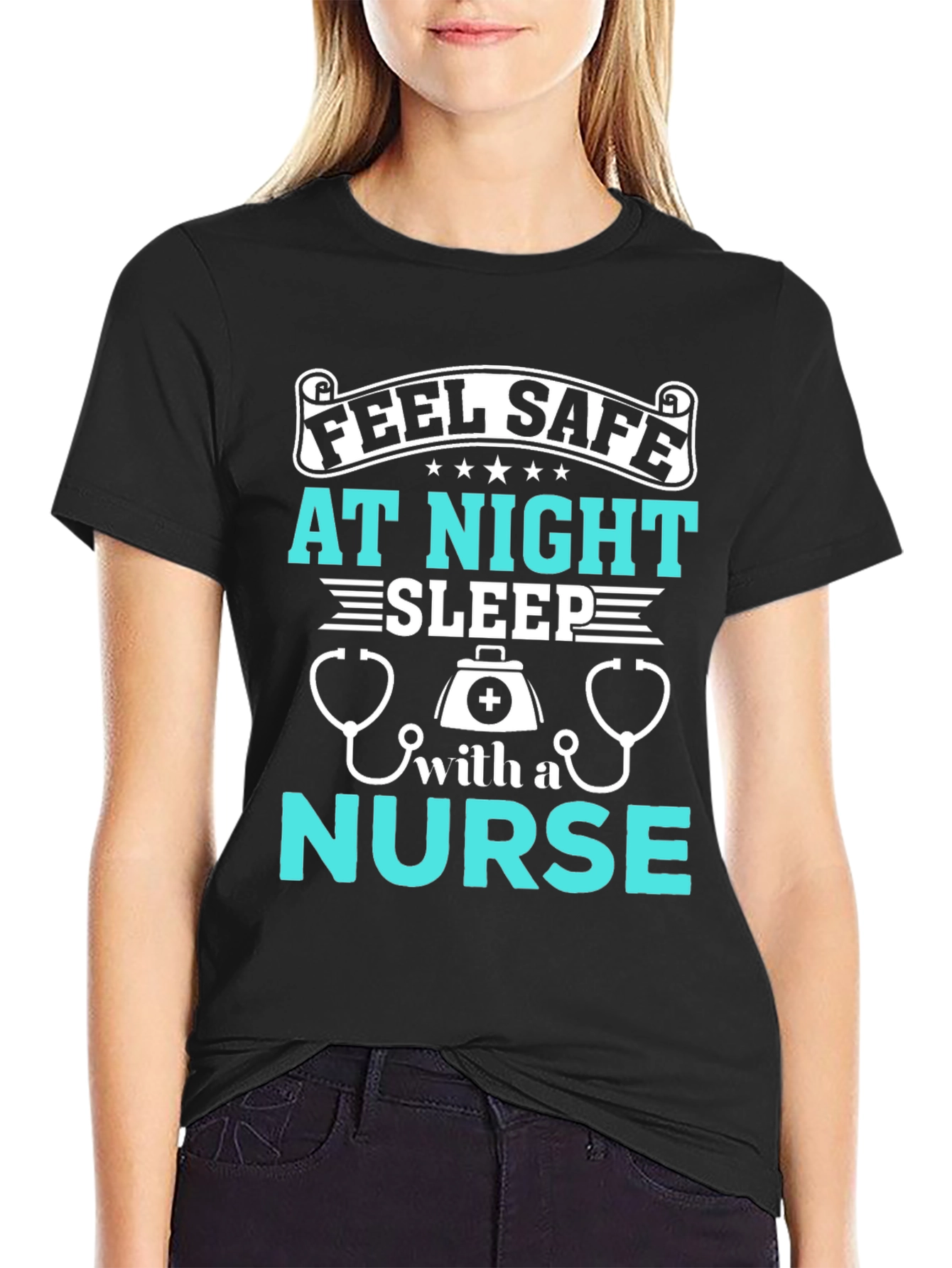 Feel Safe At Night Nurse Graphic T-Shirt
