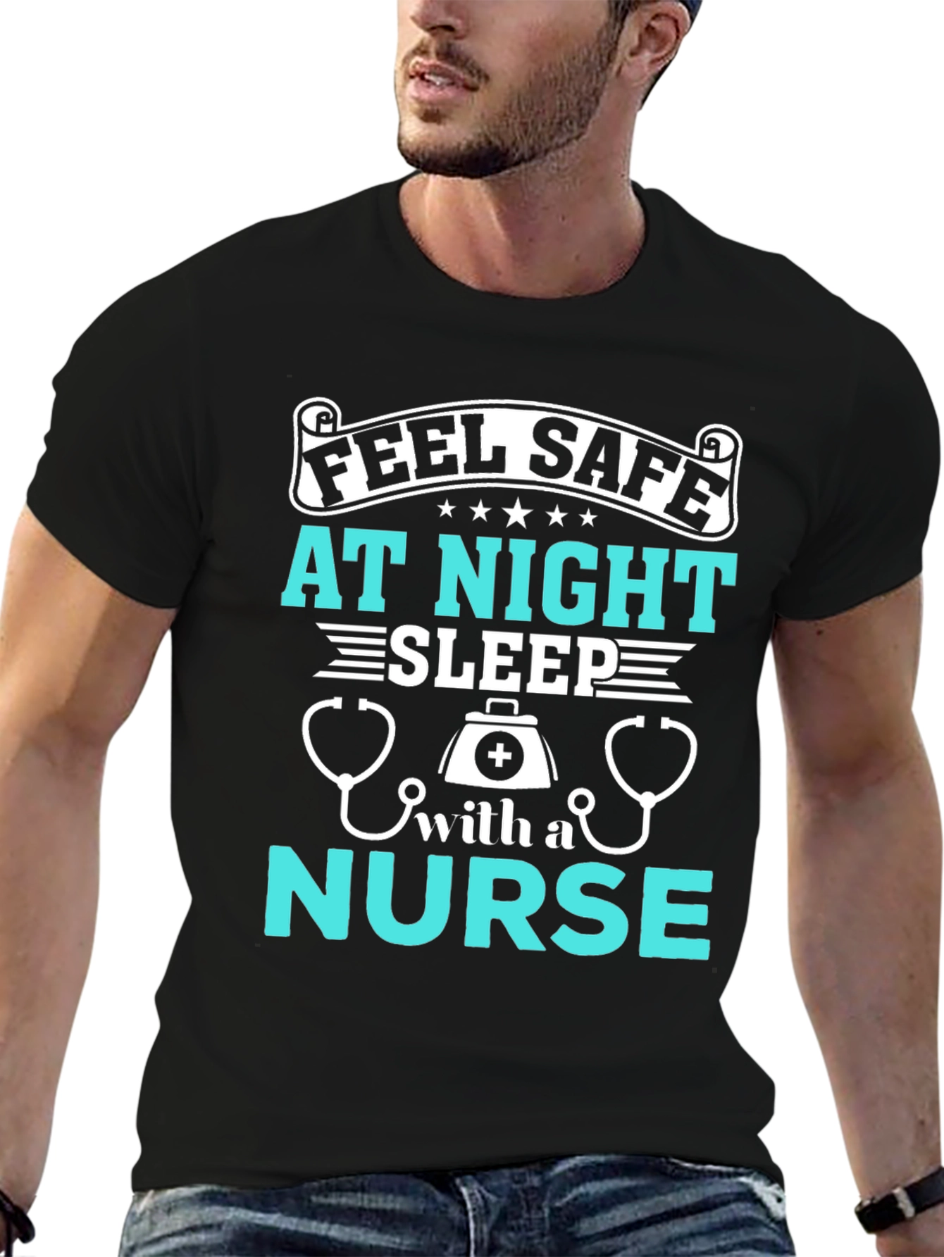 Feel Safe At Night Nurse Graphic T-Shirt