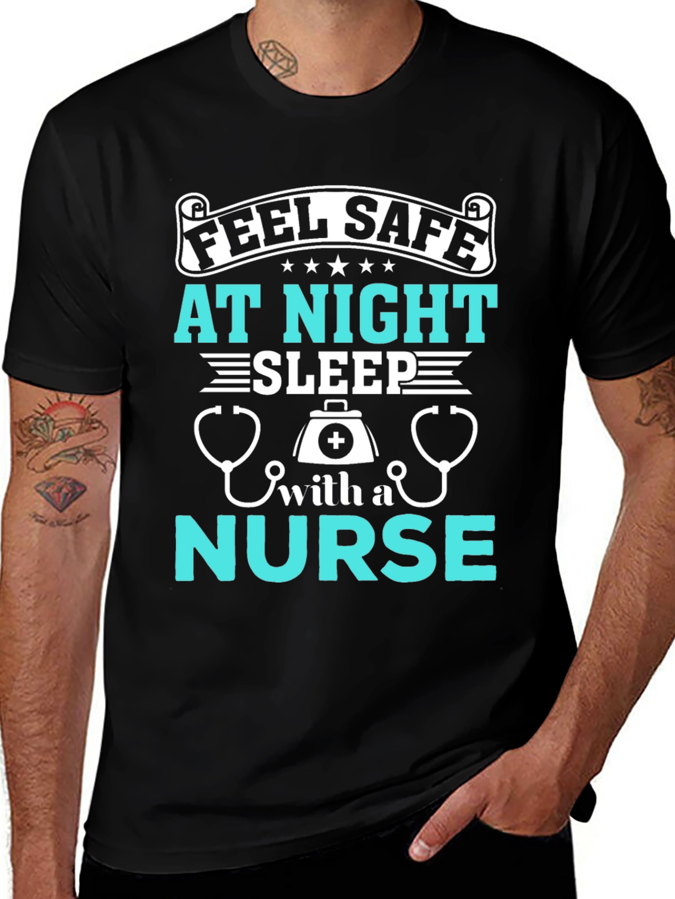 Feel Safe At Night Nurse Graphic T-Shirt