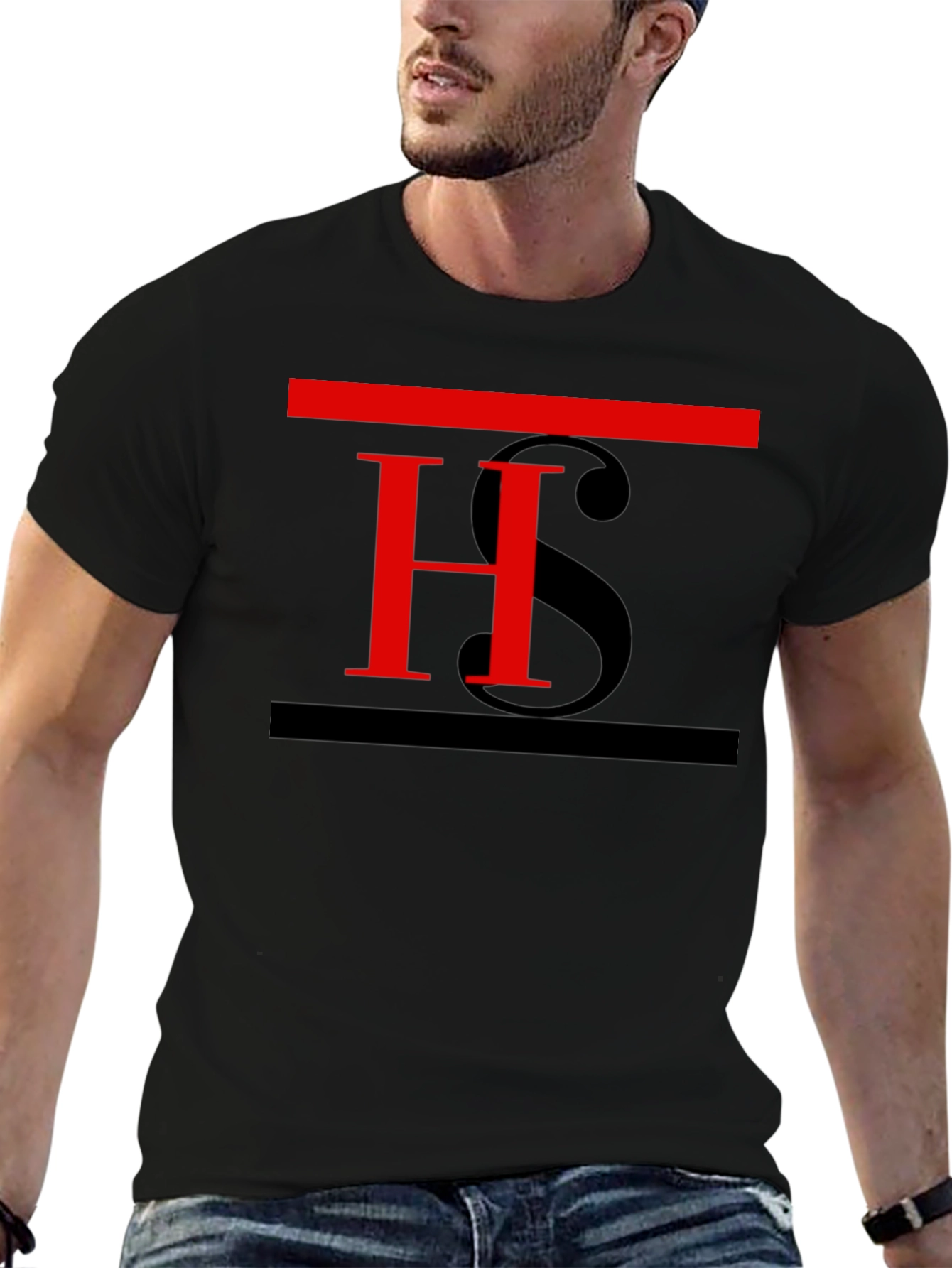 Stylish Black T-Shirt with Red H Graphic