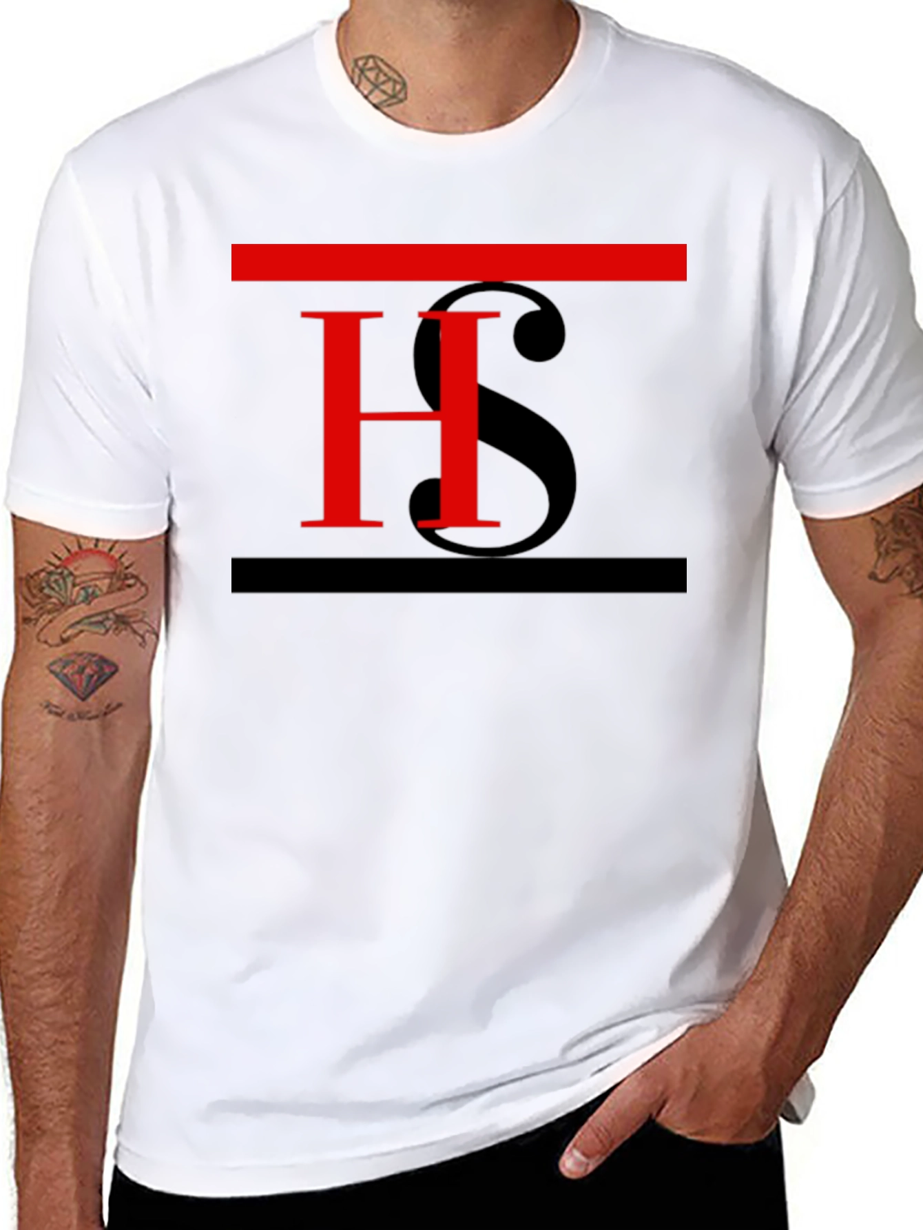 Stylish Black T-Shirt with Red H Graphic