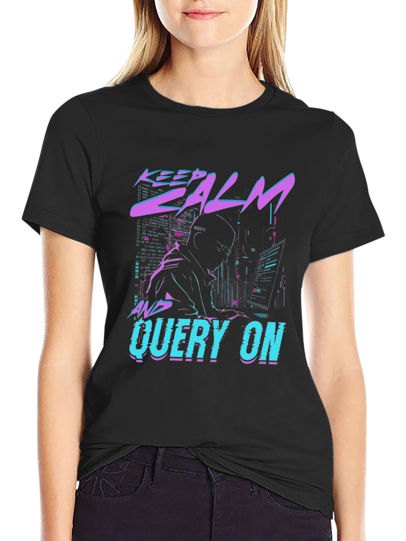 Keep Calm & Query On Black T-Shirt