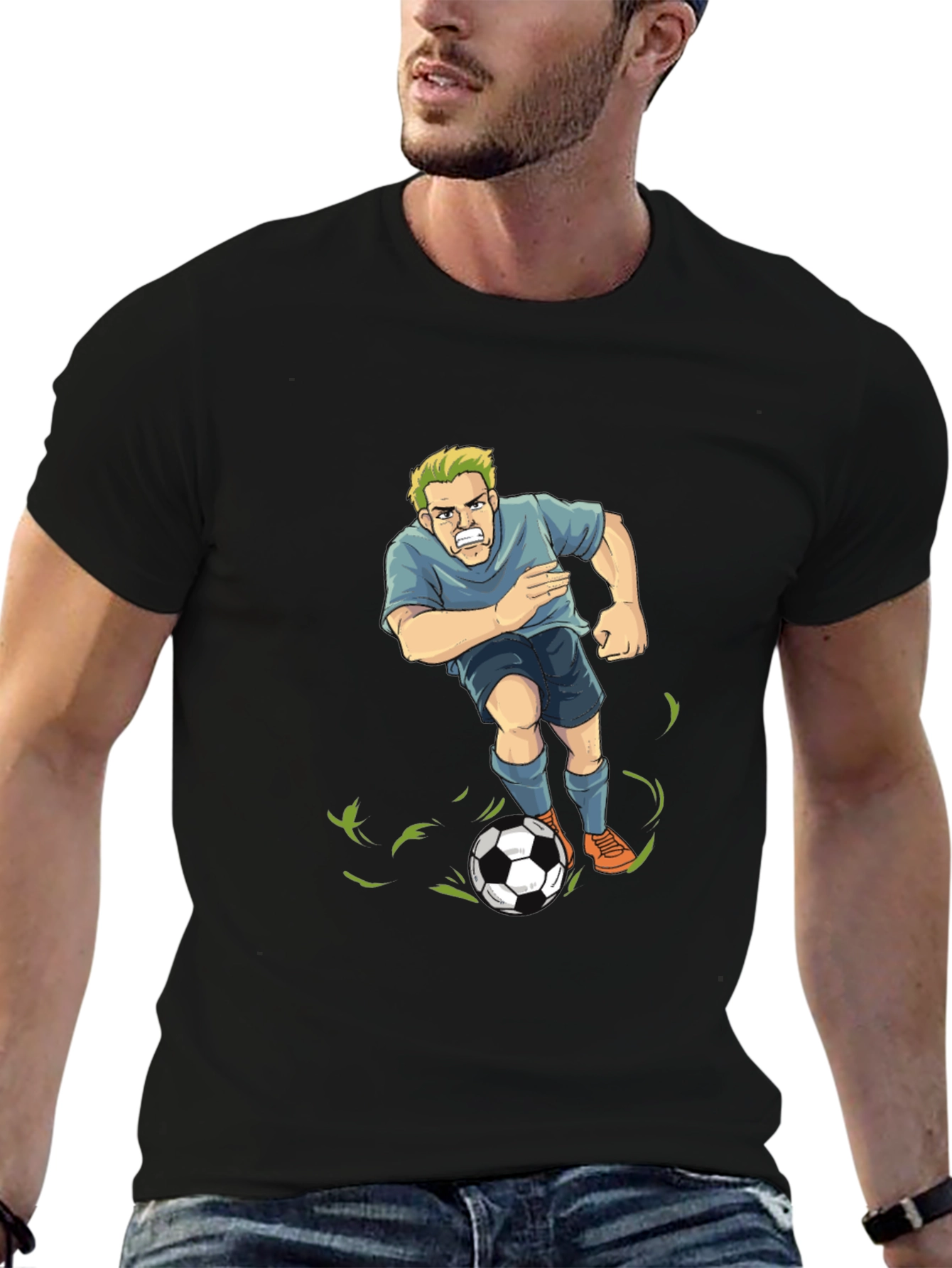 Soccer Player Graphic T-Shirt - Black