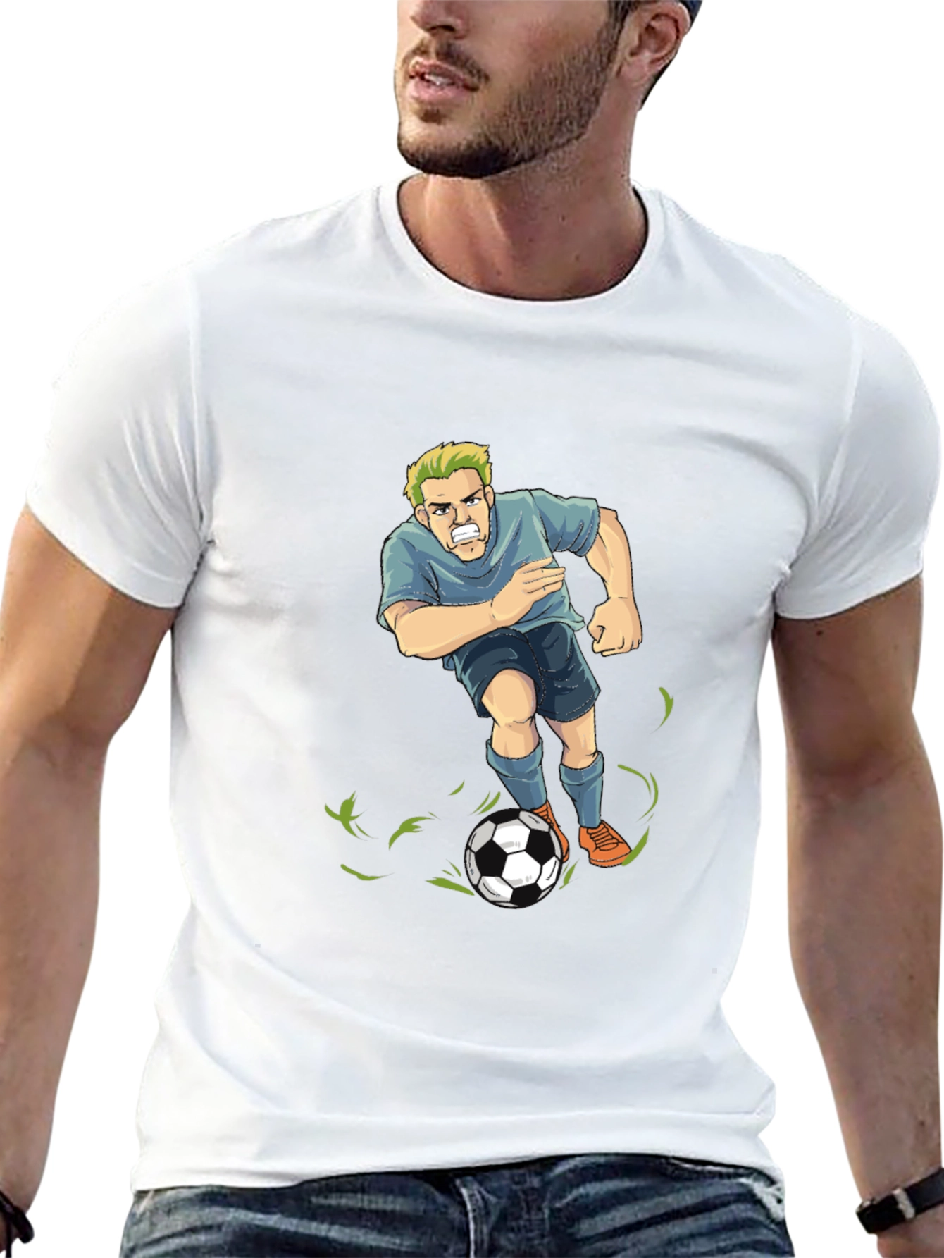 Soccer Player Graphic T-Shirt - Black