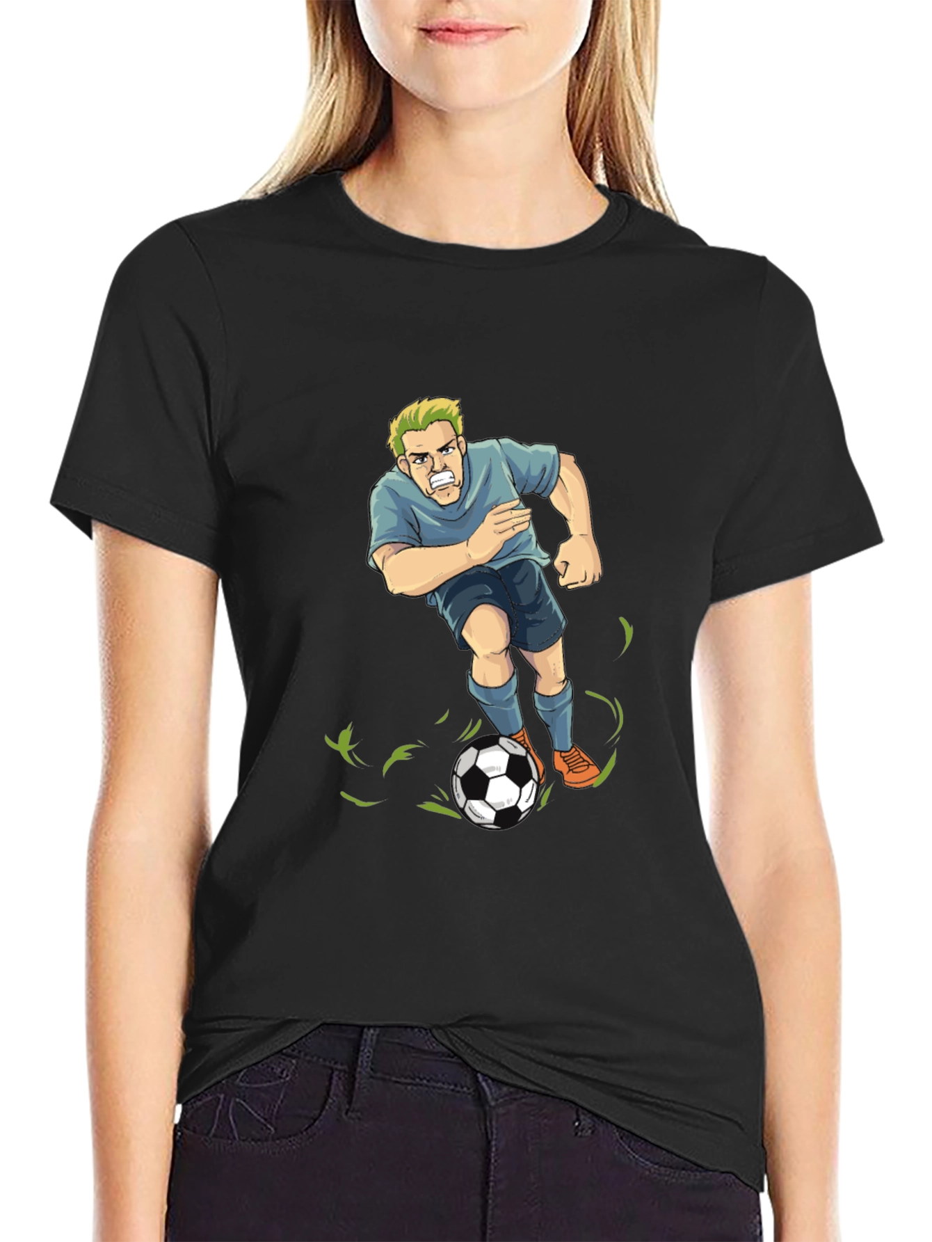 Soccer Player Graphic T-Shirt - Black