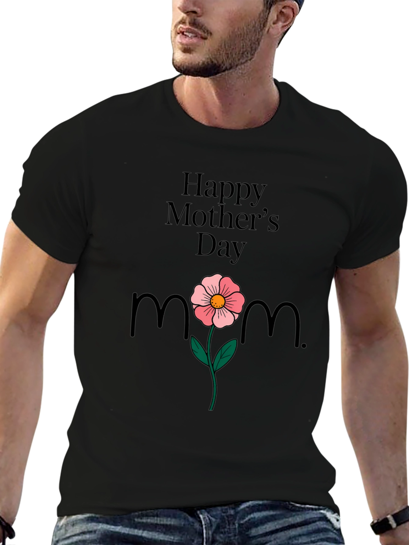 Happy Mothers Day T-Shirt Mom Flower Black