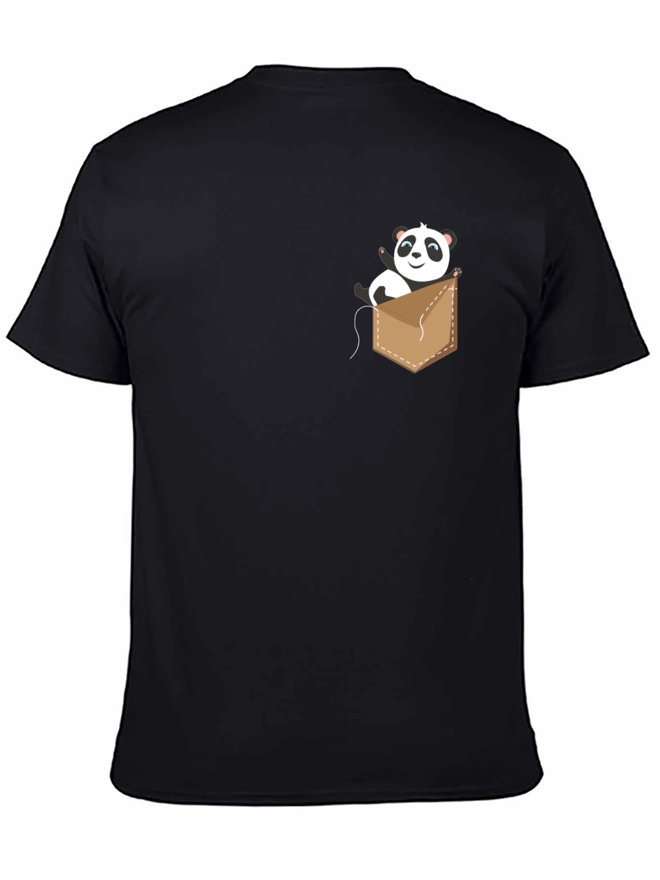 Cute Panda Pocket Graphic T-Shirt - Black