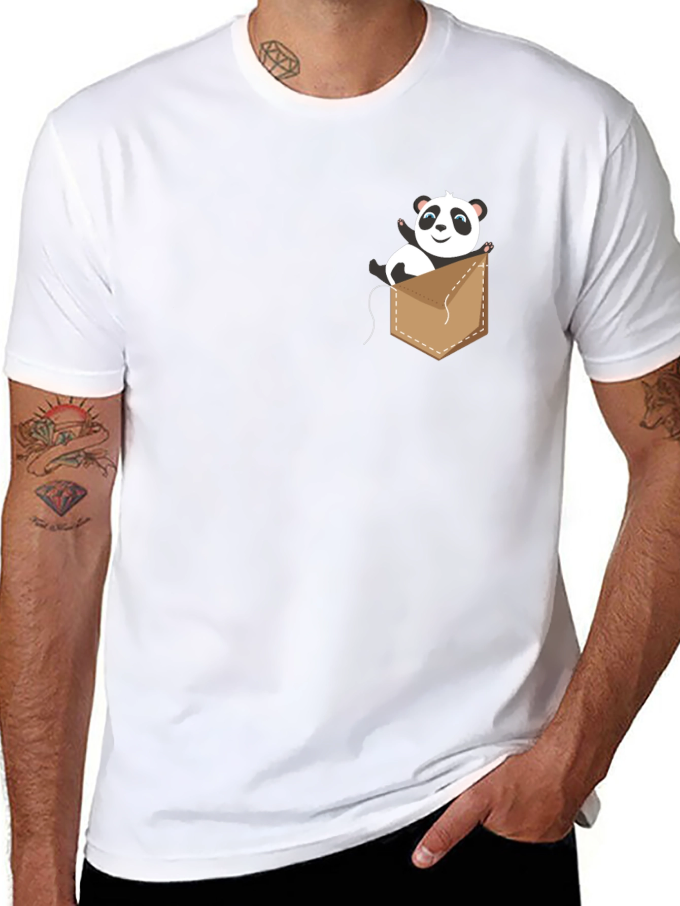 Cute Panda Pocket Graphic T-Shirt - Black