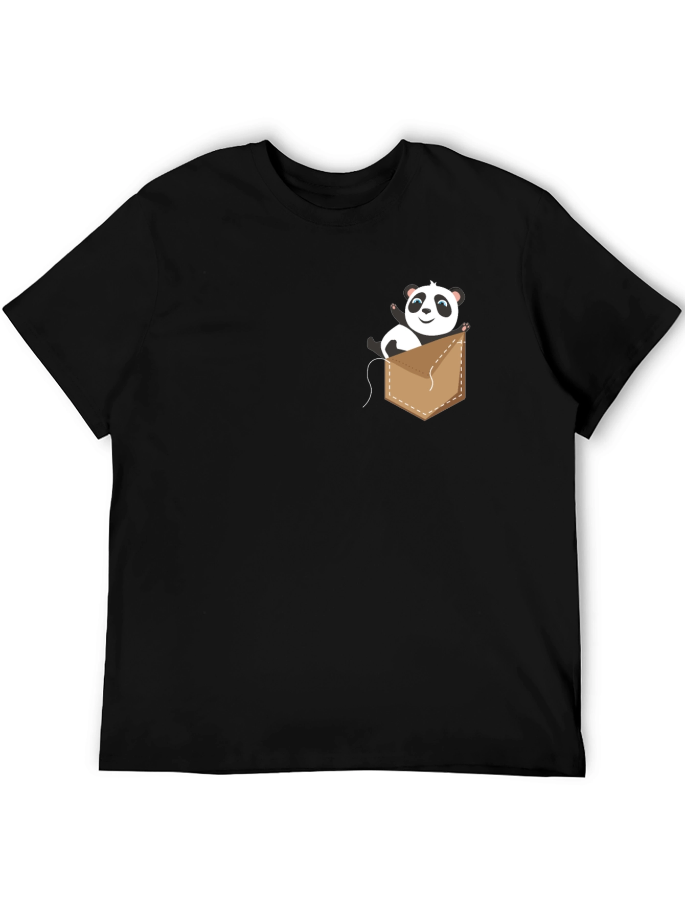 Cute Panda Pocket Graphic T-Shirt - Black
