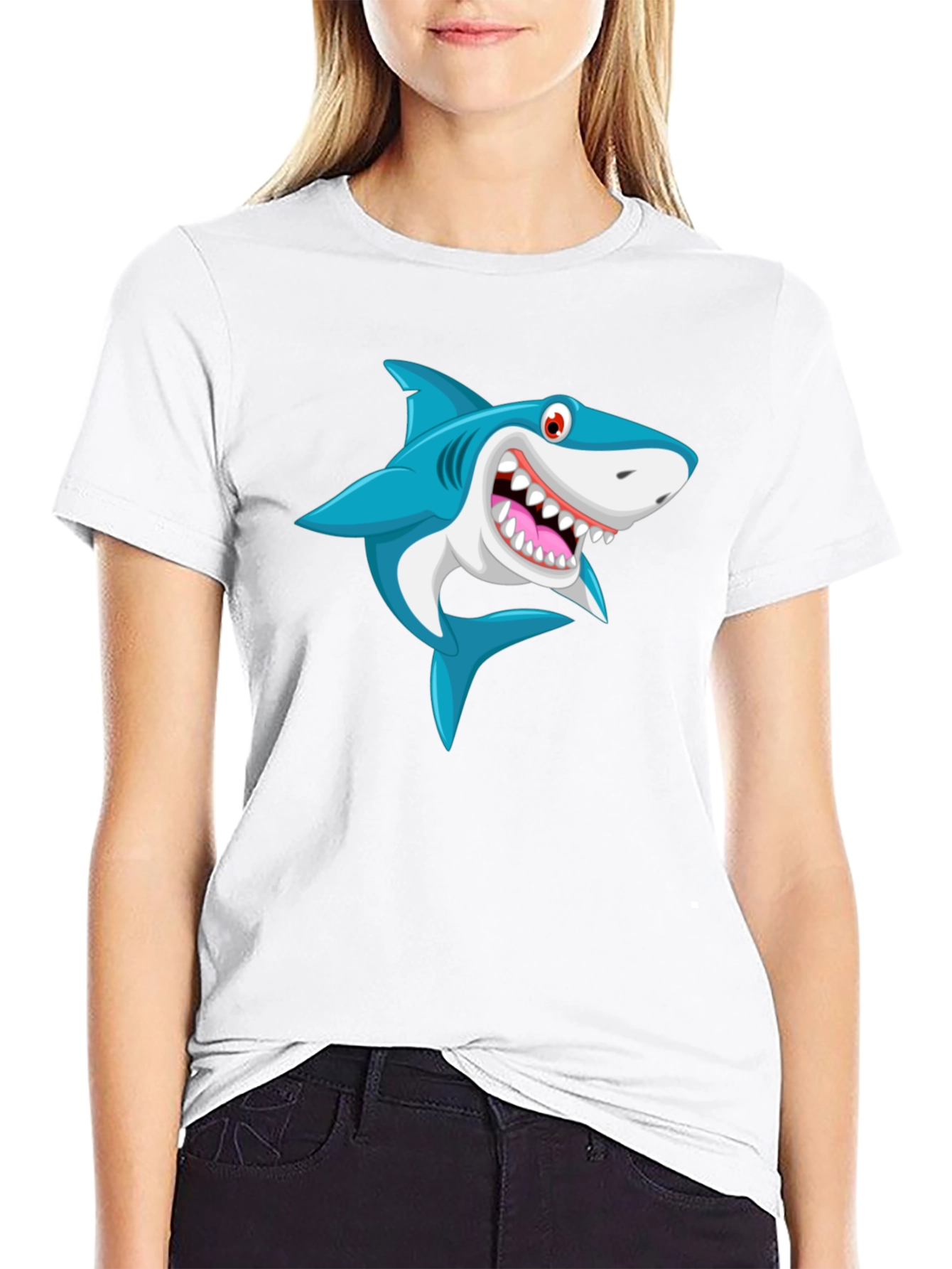 Cartoon Shark Graphic Print T-Shirt