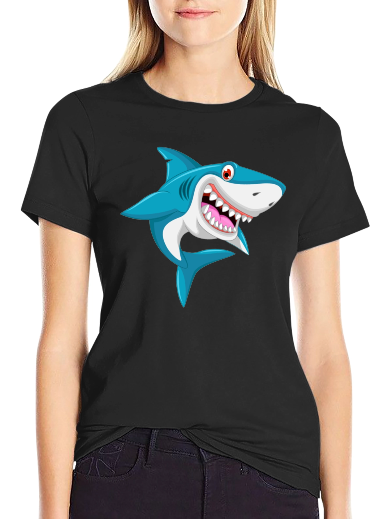Cartoon Shark Graphic Print T-Shirt