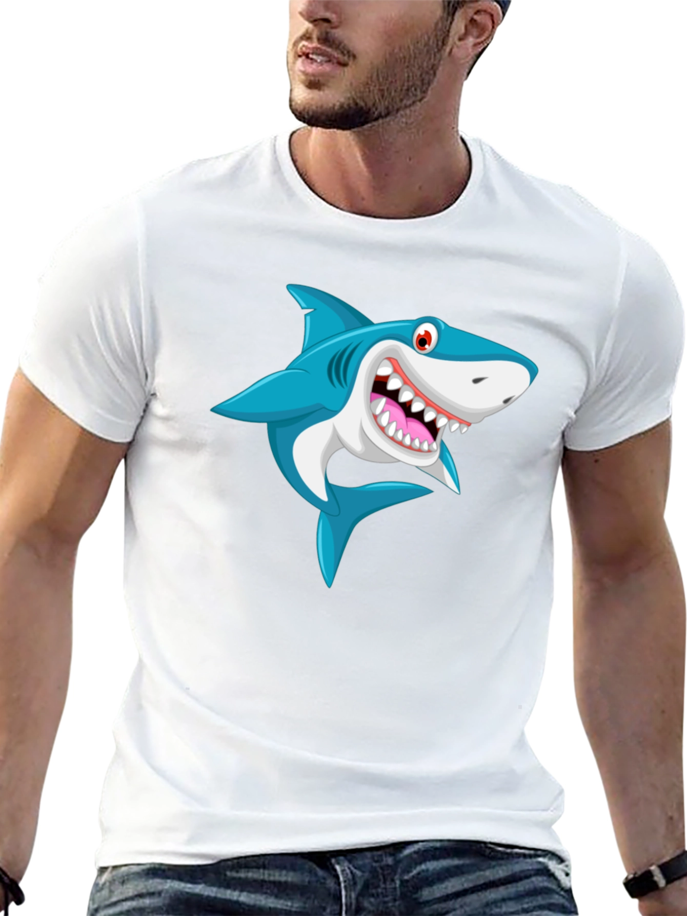 Cartoon Shark Graphic Print T-Shirt