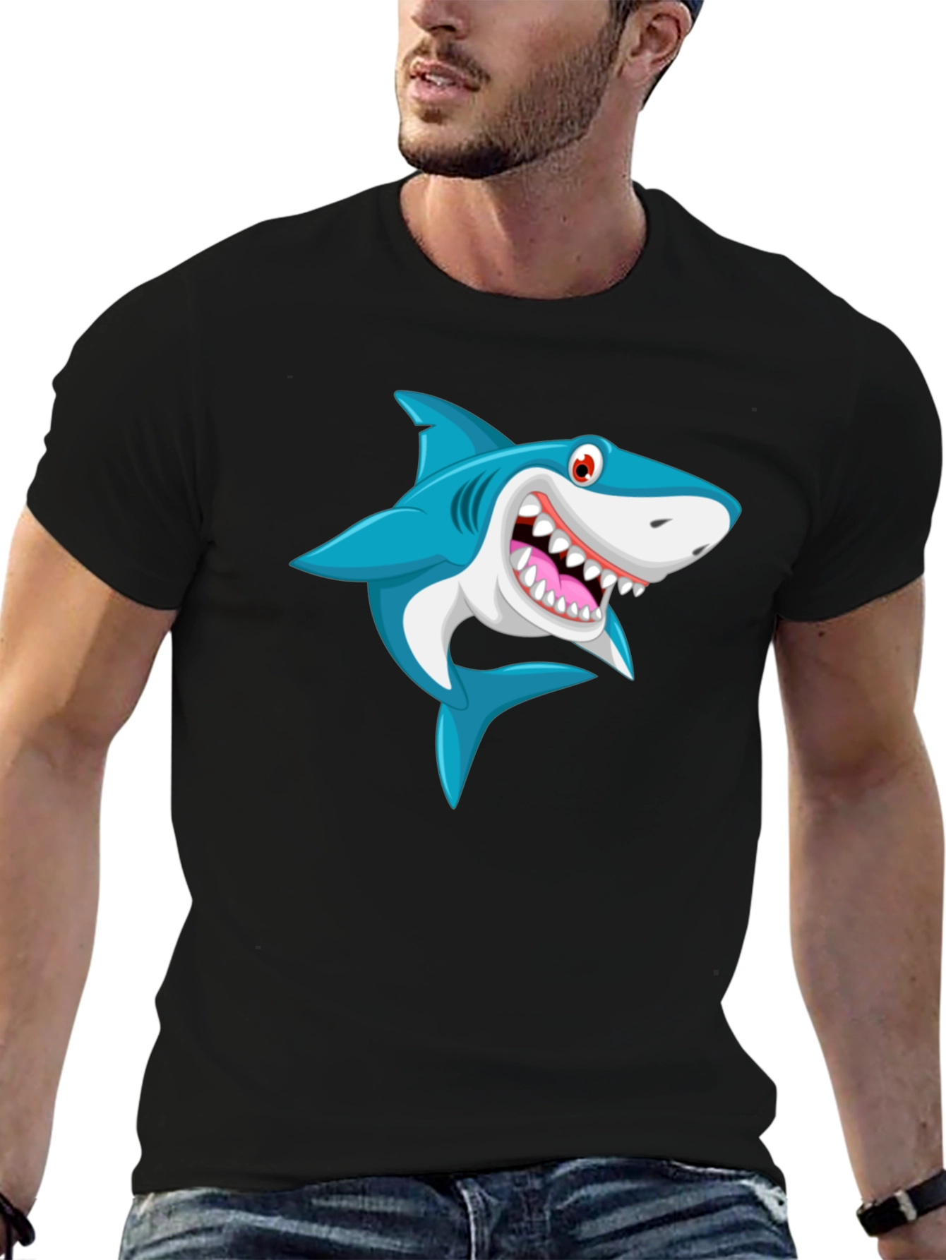 Cartoon Shark Graphic Print T-Shirt