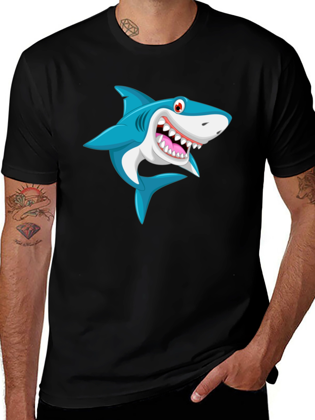 Cartoon Shark Graphic Print T-Shirt