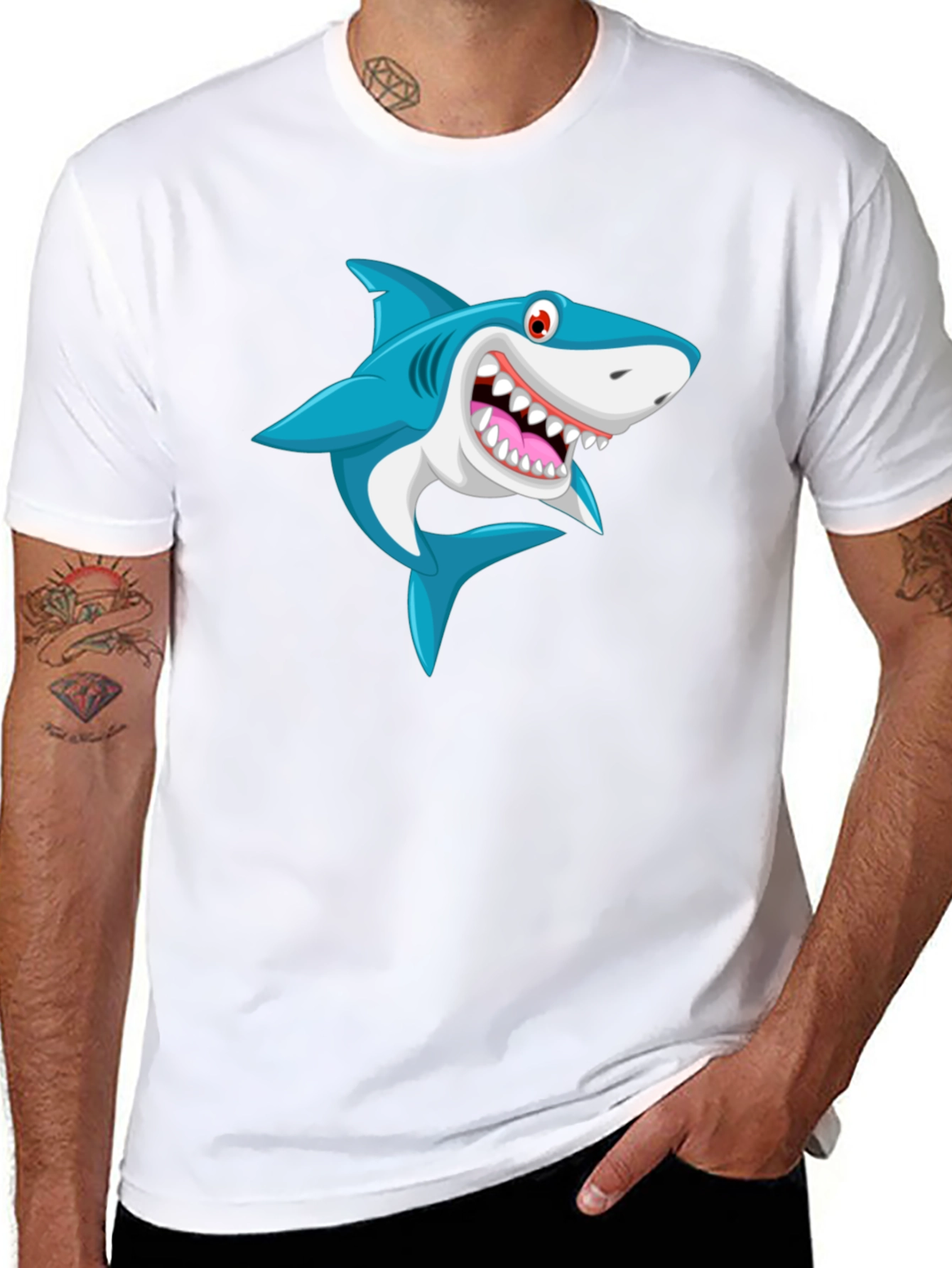 Cartoon Shark Graphic Print T-Shirt